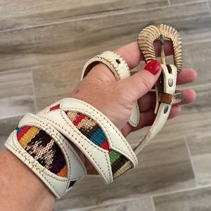 Vintage Leegin Silver Creek Collection leather belt southwestern fabric belt